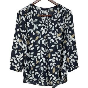 NYDJ Pintuck Blouse Morning Frost Vintage Pewter Womens Small